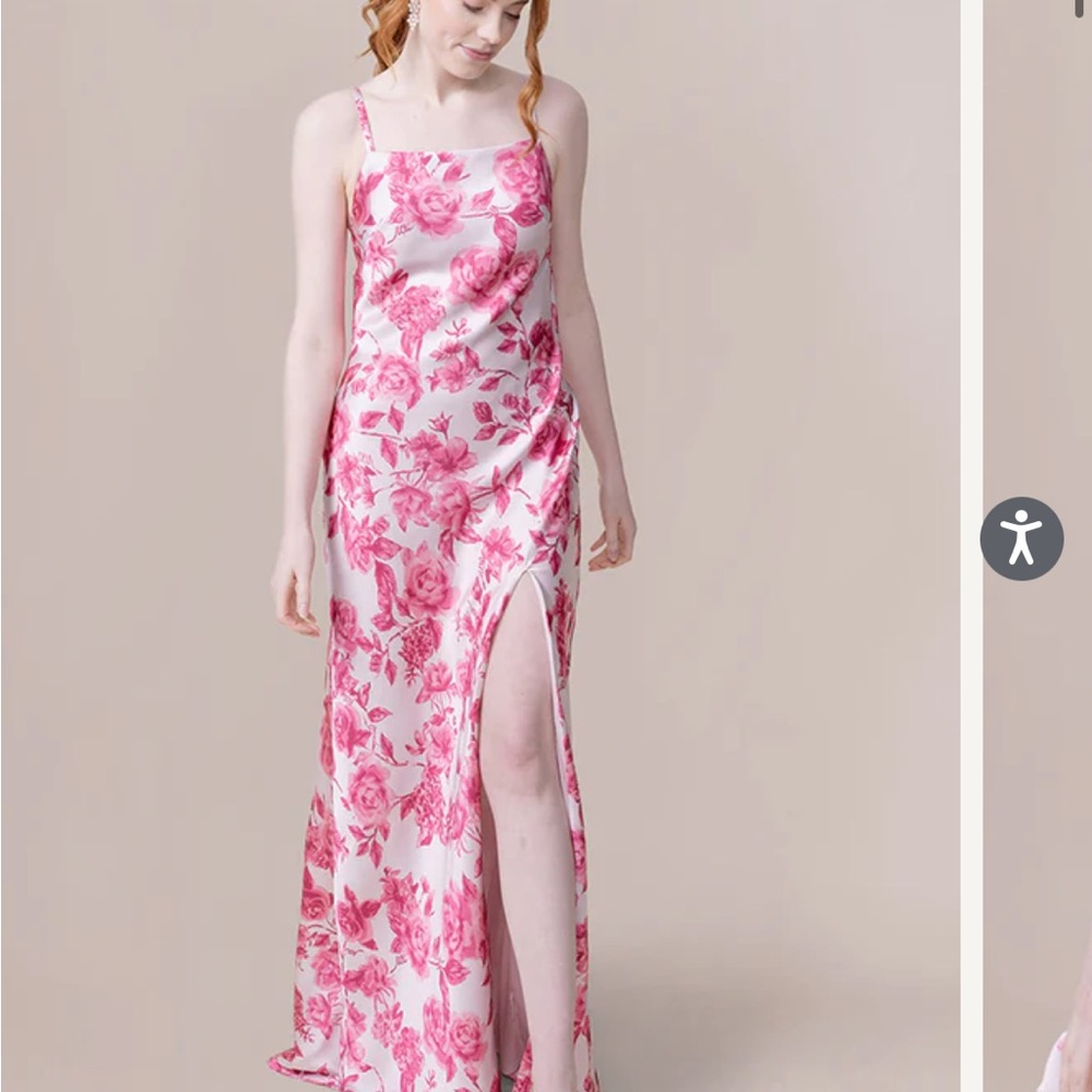 Revelry Steph Satin Floral Print Dress Bridesmaid Wedding Guest